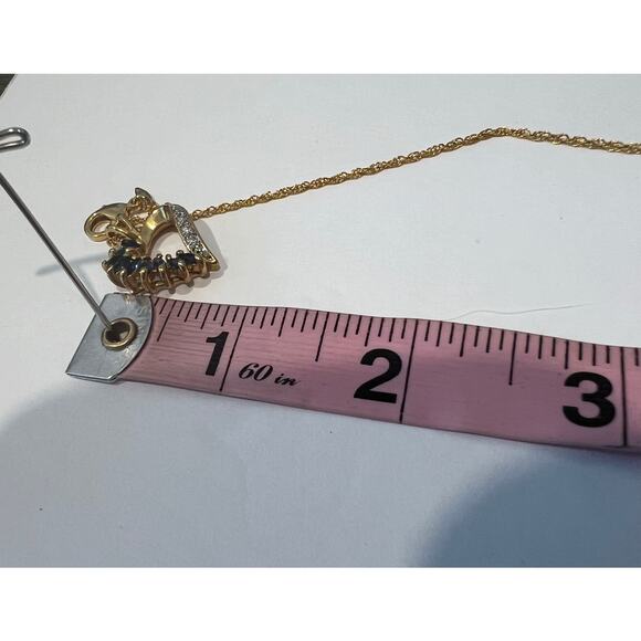 NEW Goldtone Sapphire Birthstone CZ Heart Necklace and Stud Pierced Earring Set - Picture 6 of 8